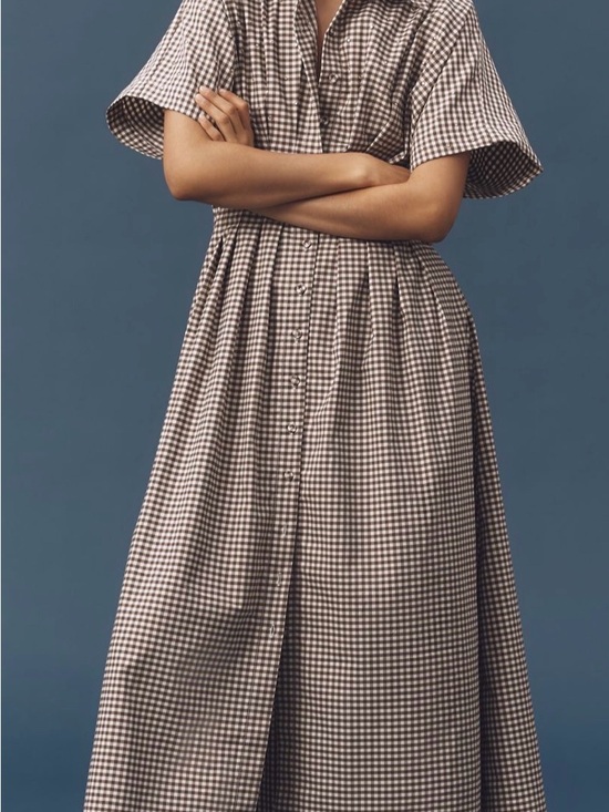 Anthropologie Dresses & Skirts - Anthropologie: Button-Front Gingham Midi Dress in Brown and White
